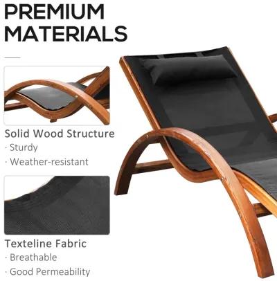 Poolside Lounger: Wooden Chaise with Mesh Sling and Pillow Armrests