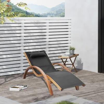 Poolside Lounger: Wooden Chaise with Mesh Sling and Pillow Armrests