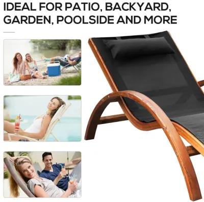 Poolside Lounger: Wooden Chaise with Mesh Sling and Pillow Armrests