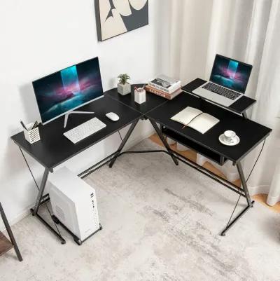 Costway L Shaped Computer Desk Home Office Workstation w/ Movable Monitor Stand Black