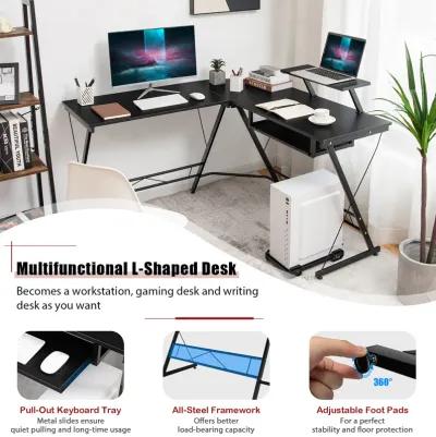 Costway L Shaped Computer Desk Home Office Workstation w/ Movable Monitor Stand Black