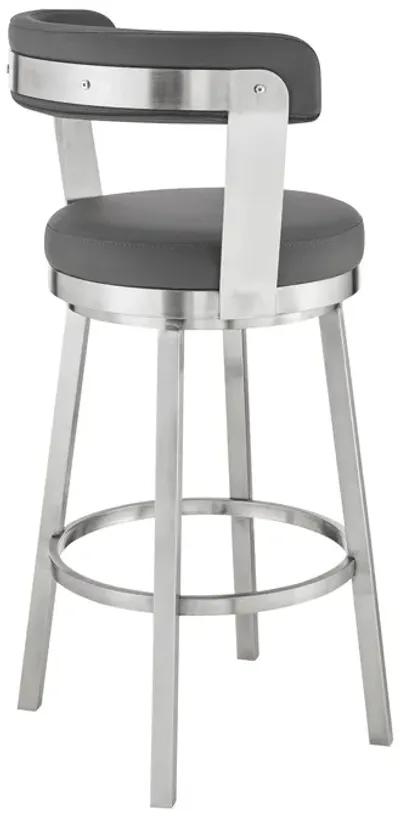 Bryant  Counter Height Swivel Bar Stool in Brushed Stainless Steel Finish and Gray Faux Leather