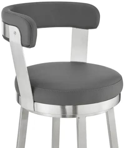 Bryant  Counter Height Swivel Bar Stool in Brushed Stainless Steel Finish and Gray Faux Leather