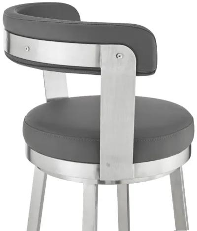 Bryant  Counter Height Swivel Bar Stool in Brushed Stainless Steel Finish and Gray Faux Leather