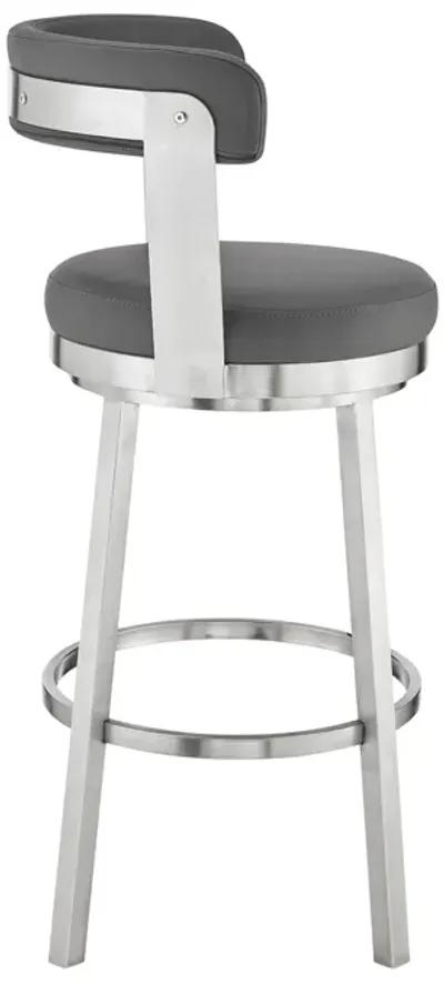 Bryant  Counter Height Swivel Bar Stool in Brushed Stainless Steel Finish and Gray Faux Leather