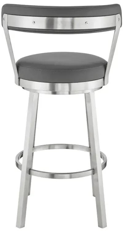 Bryant  Counter Height Swivel Bar Stool in Brushed Stainless Steel Finish and Gray Faux Leather