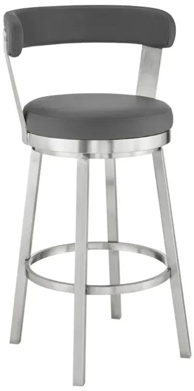 Bryant  Counter Height Swivel Bar Stool in Brushed Stainless Steel Finish and Gray Faux Leather