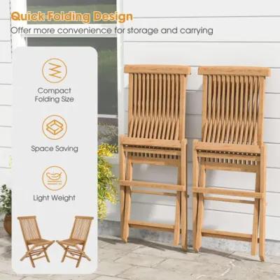 Hivvago Set of 2 Teak Patio Folding Chairs with High Back and Slatted Seat