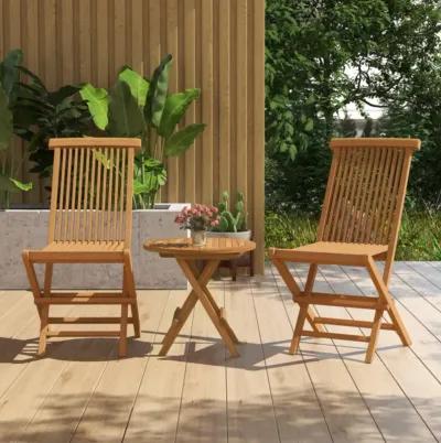 Hivvago Set of 2 Teak Patio Folding Chairs with High Back and Slatted Seat