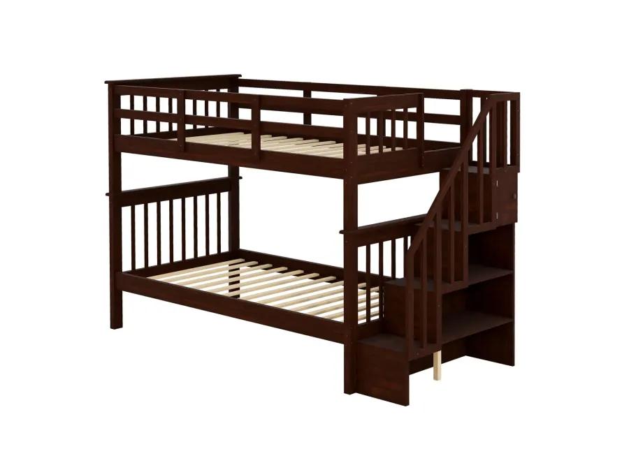 Stairway Twin-Over-Twin Bunk Bed With Storage And Guard Rail For Bedroom, Dorm