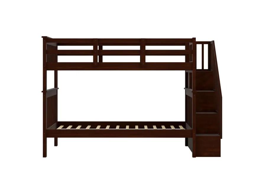 Stairway Twin-Over-Twin Bunk Bed With Storage And Guard Rail For Bedroom, Dorm