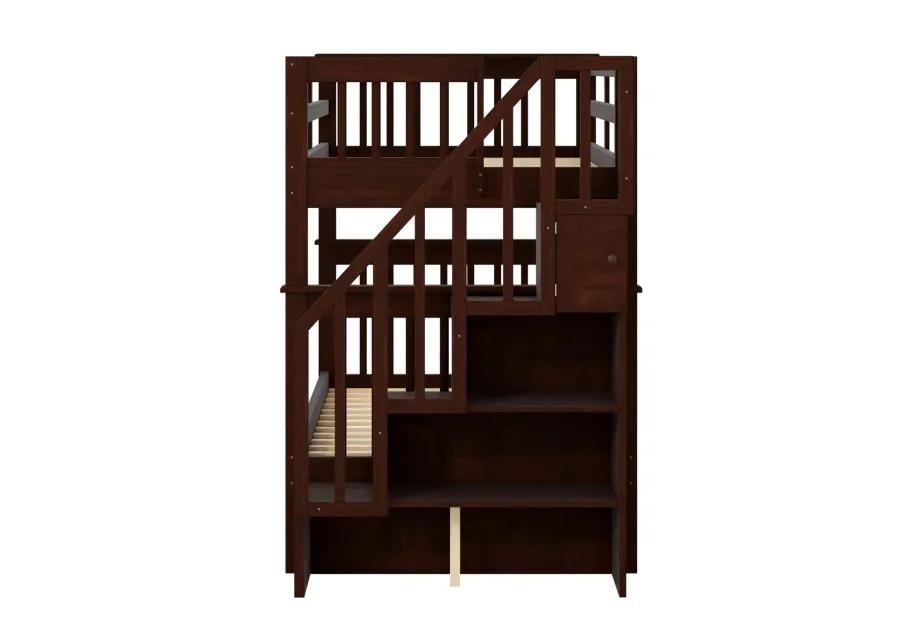 Stairway Twin-Over-Twin Bunk Bed With Storage And Guard Rail For Bedroom, Dorm