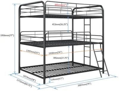 Furniture Triple Bunk Bed, Full/Full/Full, Black