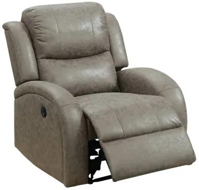 40 Inch Vegan Faux Leather Power Recliner with USB Port, Stone Gray - Benzara