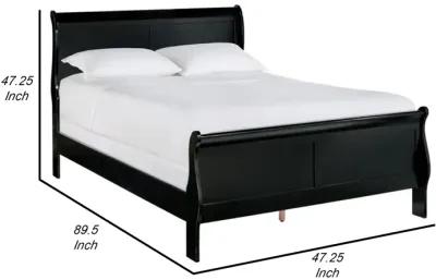 Gage Traditional Queen Size Sleigh Bed, Wood Frame, Bold Jet Black Finish-Benzara