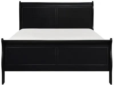 Gage Traditional Queen Size Sleigh Bed, Wood Frame, Bold Jet Black Finish-Benzara