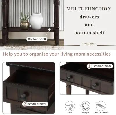 Narrow Console Table, Slim Sofa Table with Three Storage Drawers and Bottom Shelf for Living Room, Easy Assembly (Espresso)