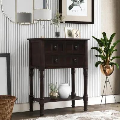 Narrow Console Table, Slim Sofa Table with Three Storage Drawers and Bottom Shelf for Living Room, Easy Assembly (Espresso)