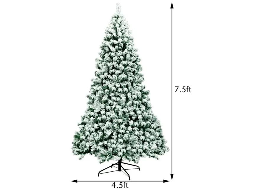 Pre-Lit Premium Snow Flocked Hinged Artificial Christmas Tree with 550 Lights