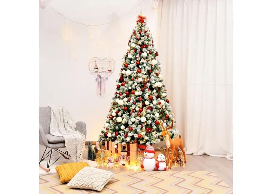 Pre-Lit Premium Snow Flocked Hinged Artificial Christmas Tree with 550 Lights