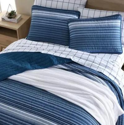 Coastal Blue Stripe Reversible Cotton Quilt Set