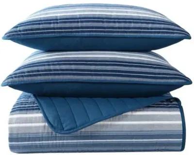 Coastal Blue Stripe Reversible Cotton Quilt Set