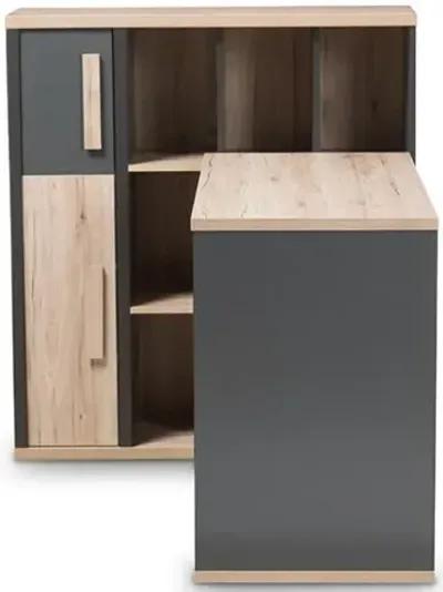 Dark Grey and Light Brown Two-Tone Study Desk with Built-in Shelving Unit