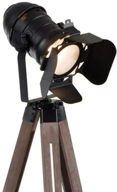 55 Inch Floor Lamp with Tripod Style Wood Frame, Spotlight, Brown and Black - Benzara