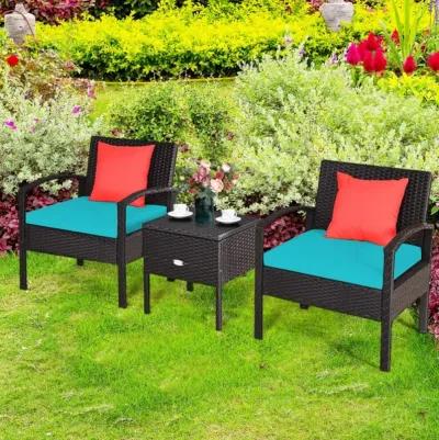 Hivvago 3 Pieces PE Rattan Wicker Sofa Set with Washable and Removable Cushion for Patio