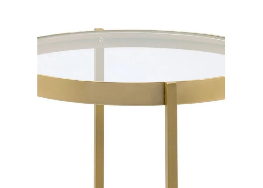 End Table with Round Glass Top and Metal Frame, Gold-Benzara