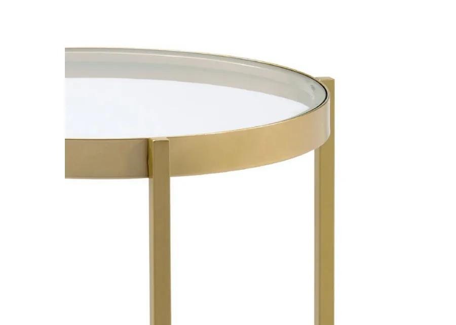 End Table with Round Glass Top and Metal Frame, Gold-Benzara