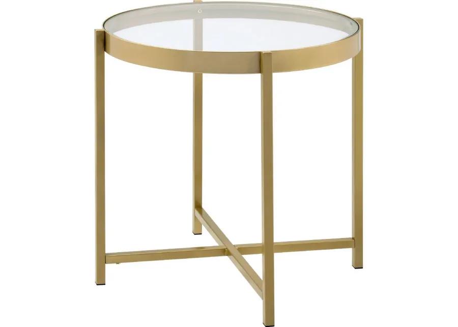 End Table with Round Glass Top and Metal Frame, Gold-Benzara