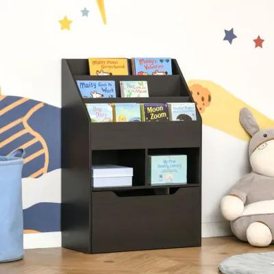 Brown Children's Storage: Multi-Shelf Bookcase with Mobile Drawer