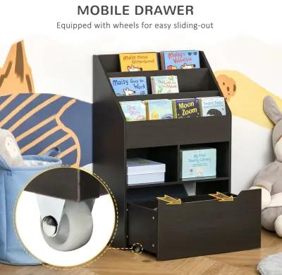 Brown Children's Storage: Multi-Shelf Bookcase with Mobile Drawer