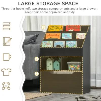 Brown Children's Storage: Multi-Shelf Bookcase with Mobile Drawer