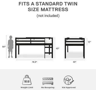 Atwater Living Ashe Junior Wooden Loft Bed, Twin, Black