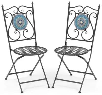 Hivvago Set of 2 Patio Mosaic Chairs Metal Folding Chairs