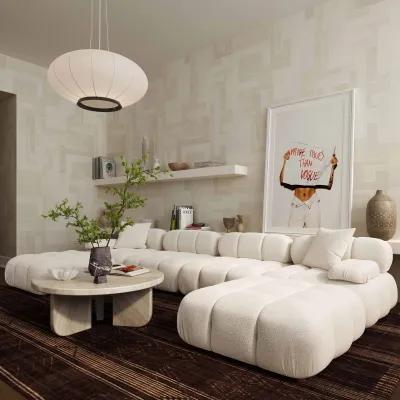 Calliope Cream Vegan Shearling Modular Ottoman