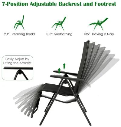 Outdoor Folding Lounge Chair with 7 Adjustable Backrest and Footrest Positions-Gray