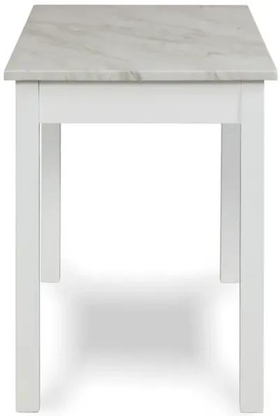 Jay 48 Inch Desk With Drawer and Faux Marble Top, White-Benzara