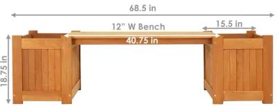 Sunnydaze Meranti Wood Outdoor Bench with Planter Boxes
