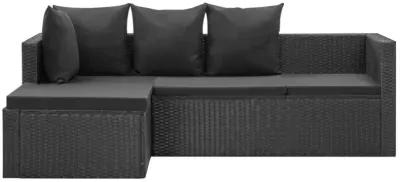 vidaXL 4 Piece Garden Lounge Set Black with Cushions Poly Rattan