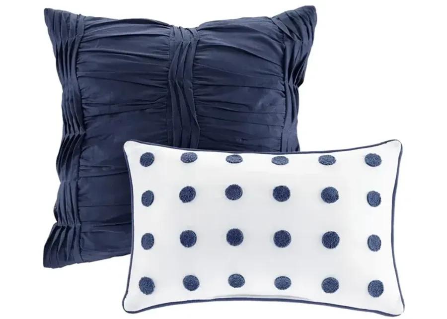 Gracie Mills Mikel Chenille Dot Cotton Jacquard Comforter Set with Euro Shams and Throw Pillows