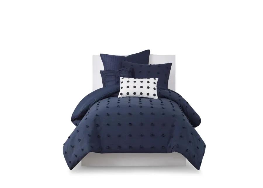 Gracie Mills Mikel Chenille Dot Cotton Jacquard Comforter Set with Euro Shams and Throw Pillows