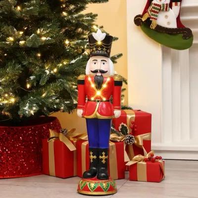 LuxenHome 2Ft Tall Traditional Nutcracker Soldier in Red with Lights