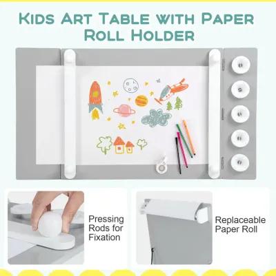 2-in-1 Kids Wooden Art Table and Art Easel Set with Chairs Storage Bins Paper Roll