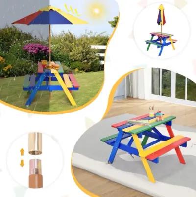 Hivvago Outdoor 4-Seat Kid's Picnic Table Bench with Umbrella