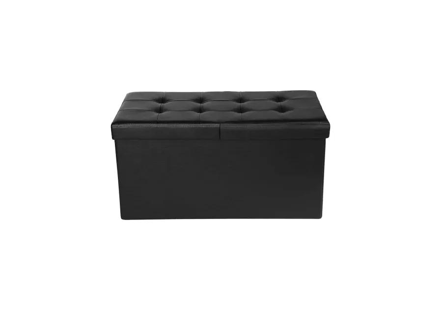 30-Inch Folding Storage Ottoman Bench with Flipping Lid - Faux Leather Storage Chest Footstool