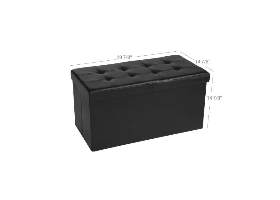 30-Inch Folding Storage Ottoman Bench with Flipping Lid - Faux Leather Storage Chest Footstool