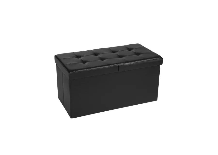 30-Inch Folding Storage Ottoman Bench with Flipping Lid - Faux Leather Storage Chest Footstool